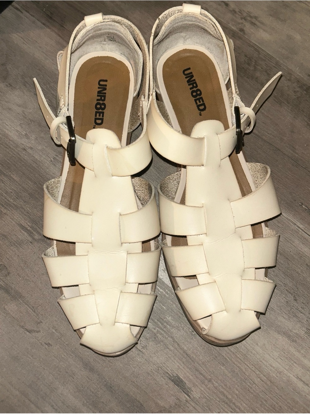 UNR8ED Cream Woven Leather Women's Sandals with Buckle Strap